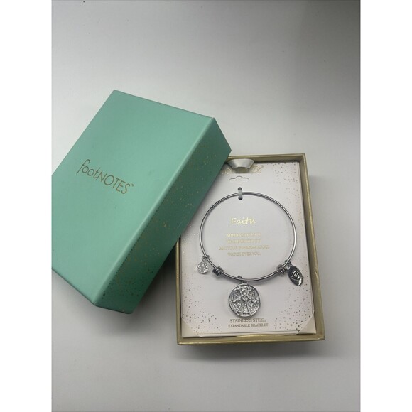 Footnotes “FAITH” Guardian Angel Expandable Bangle Charm Bracelet New - Picture 1 of 4